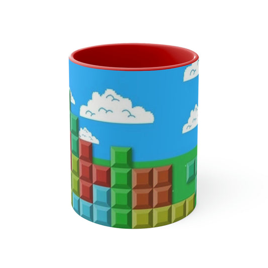 Video Game Tetris Style Scenic Background Accent Coffee Mug, 11oz