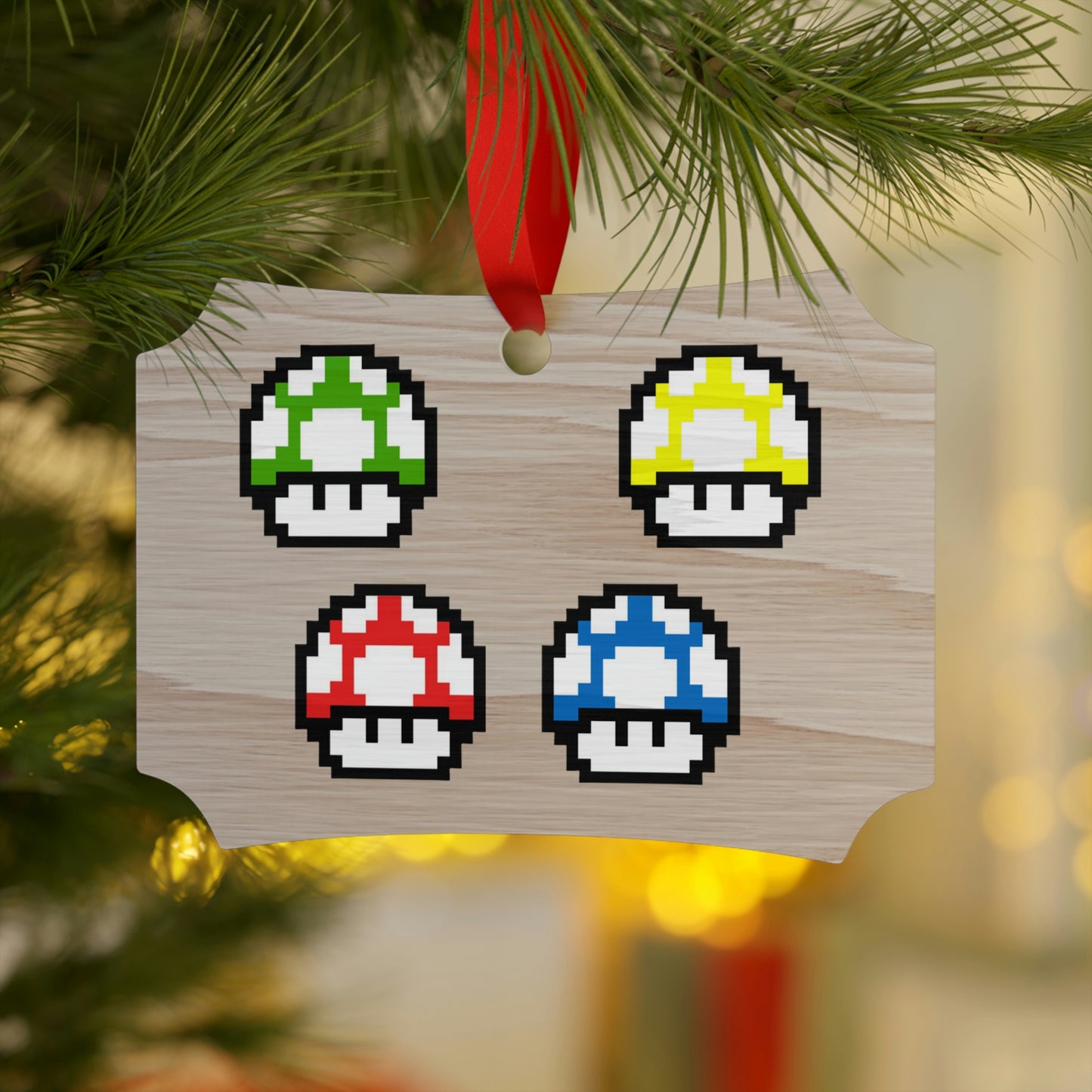 Mushroom 8 Bit Retro Style Wooden Christmas Ornaments