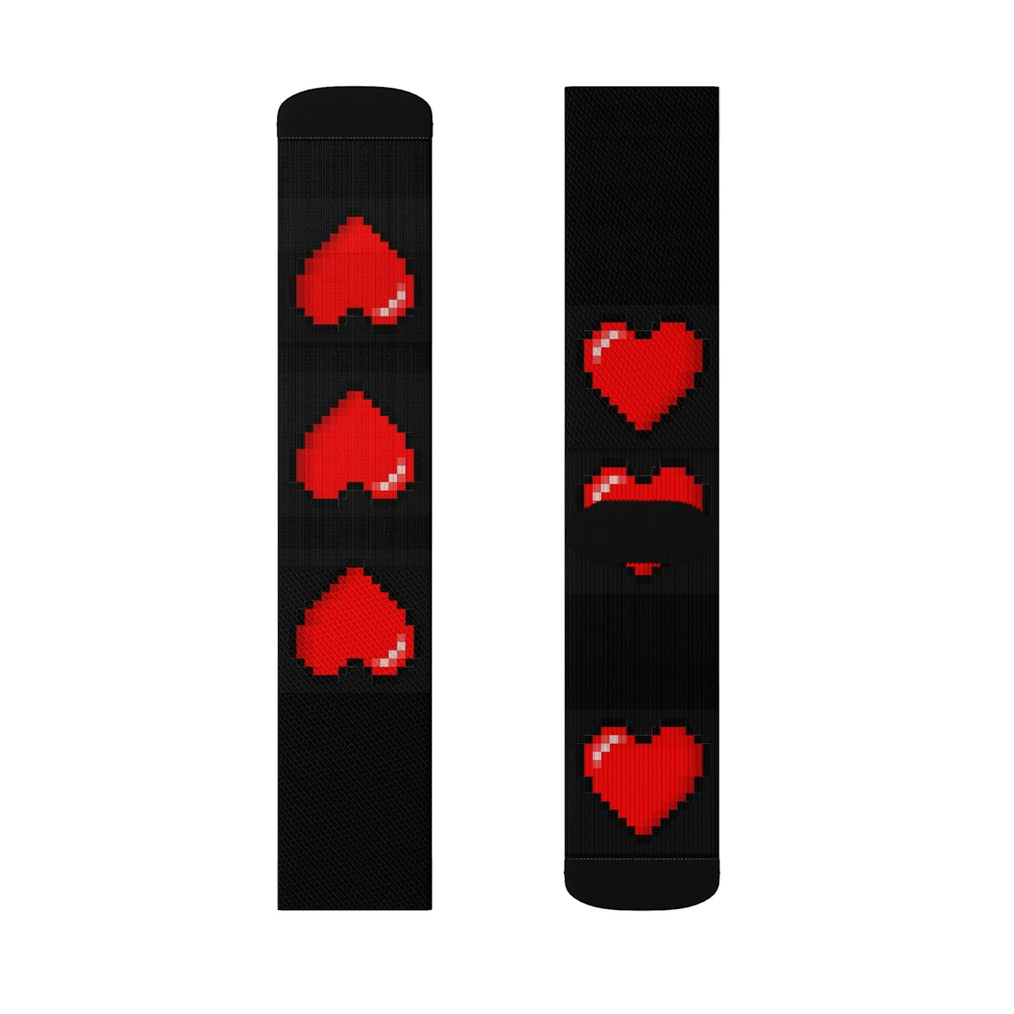 Hearts 8 Bit Style Sublimation Black Socks