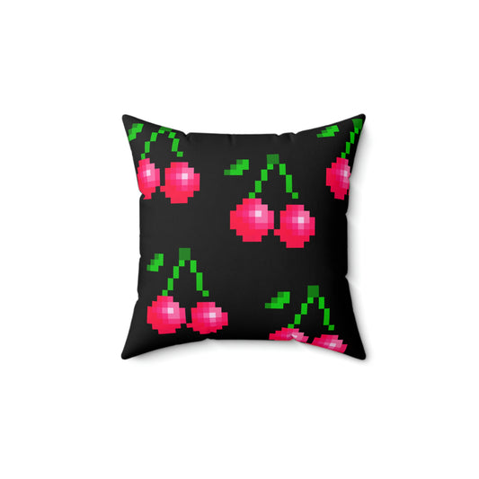 Video Game 8 Bit Style Cherries Spun Polyester Square Pillow