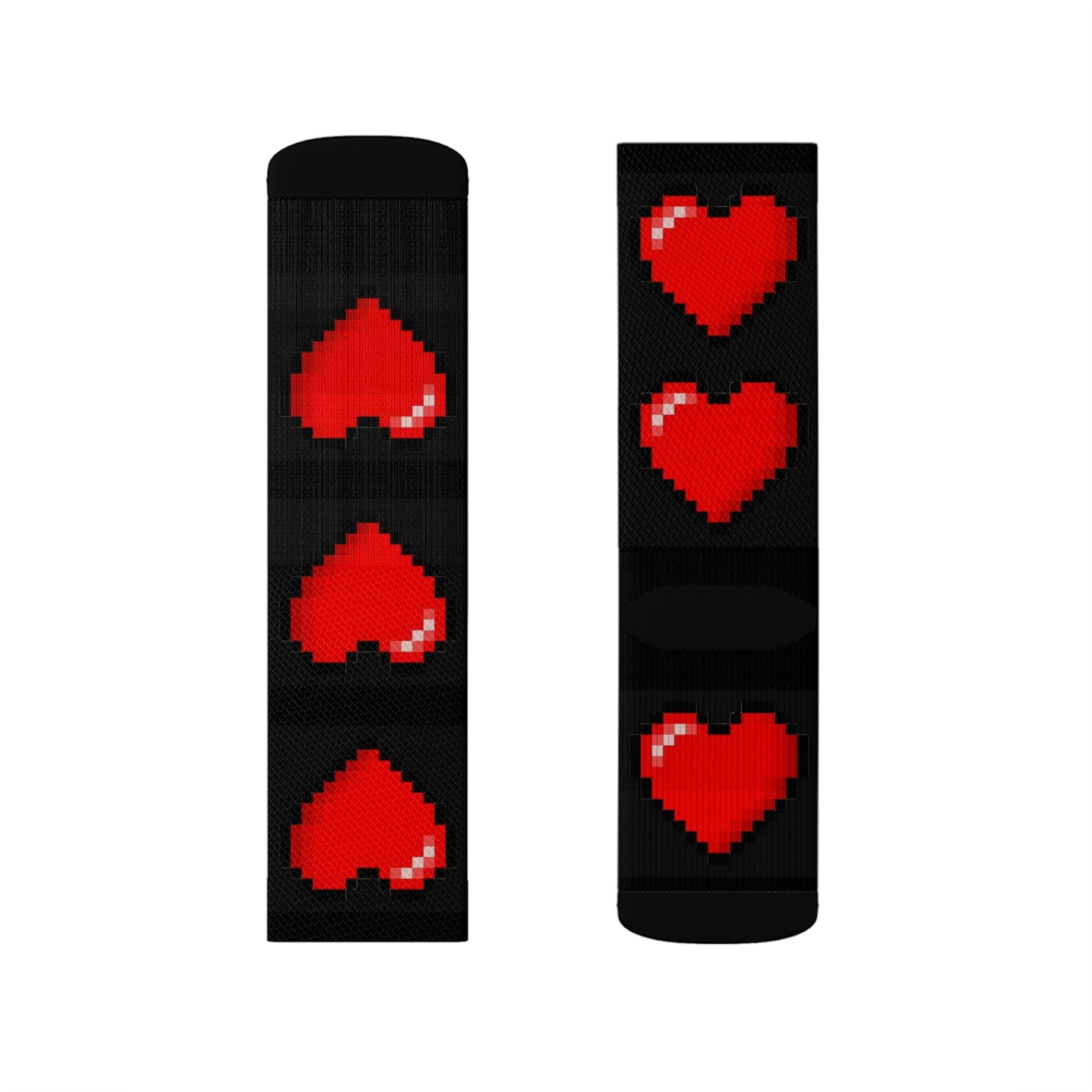 Hearts 8 Bit Style Sublimation Black Socks
