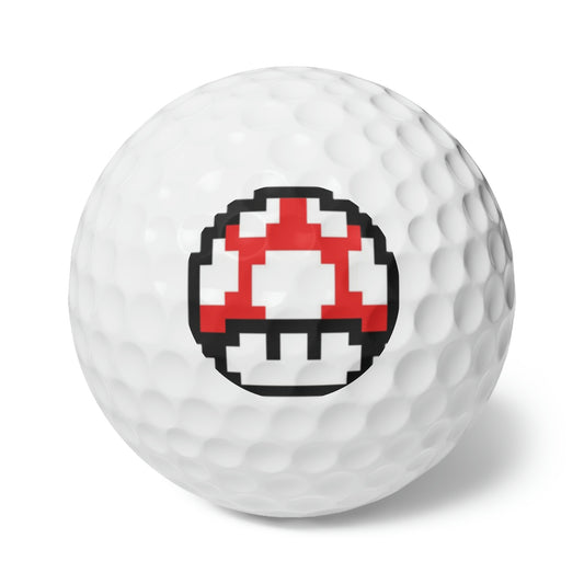 Red Mushroom 8 Bit Style Golf Balls, 6pcs