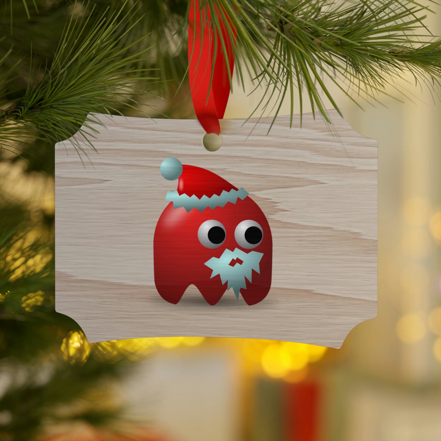 Santa Ghost Pac Man Style Wooden Christmas Ornaments