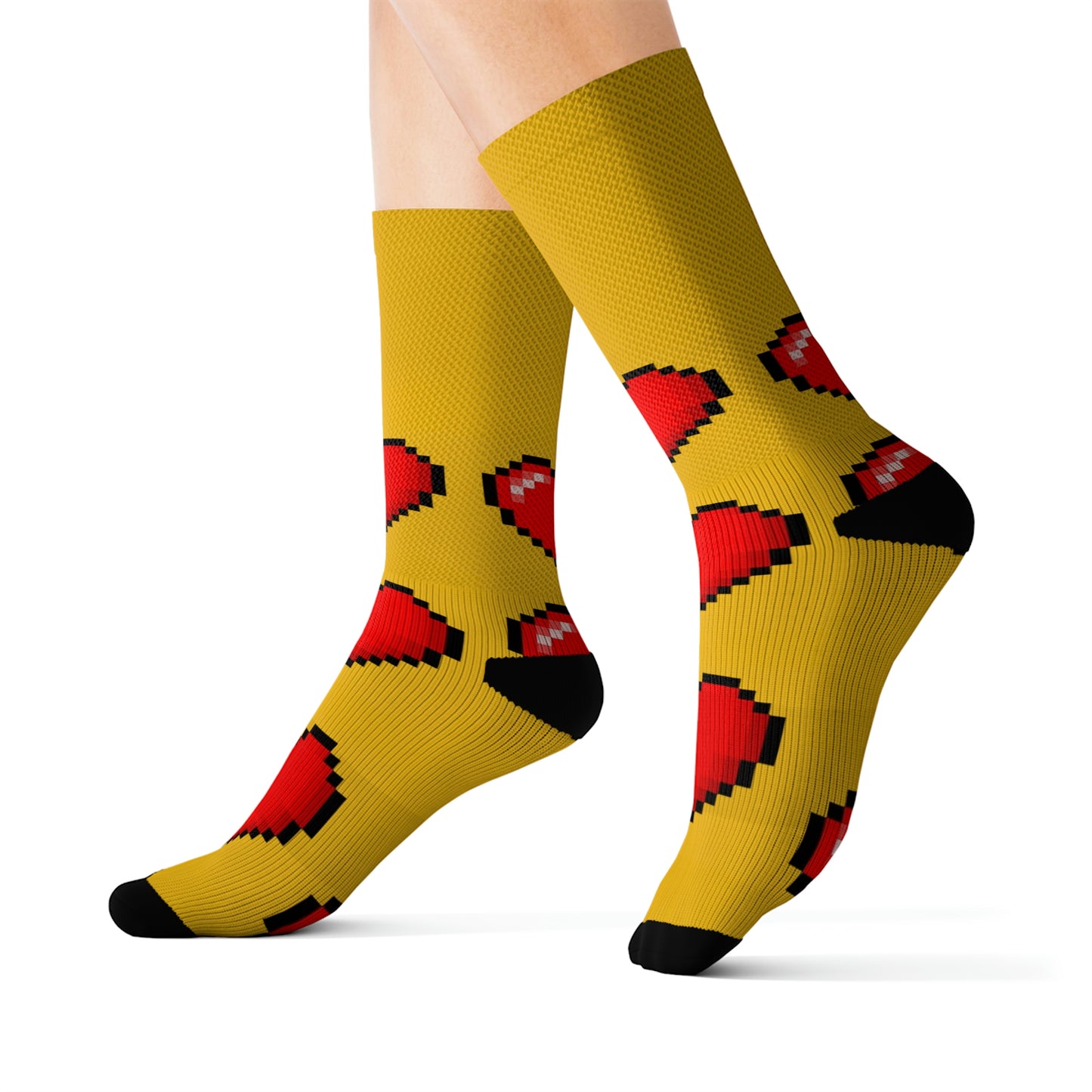 Hearts 8 Bit Style Sublimation Black Socks