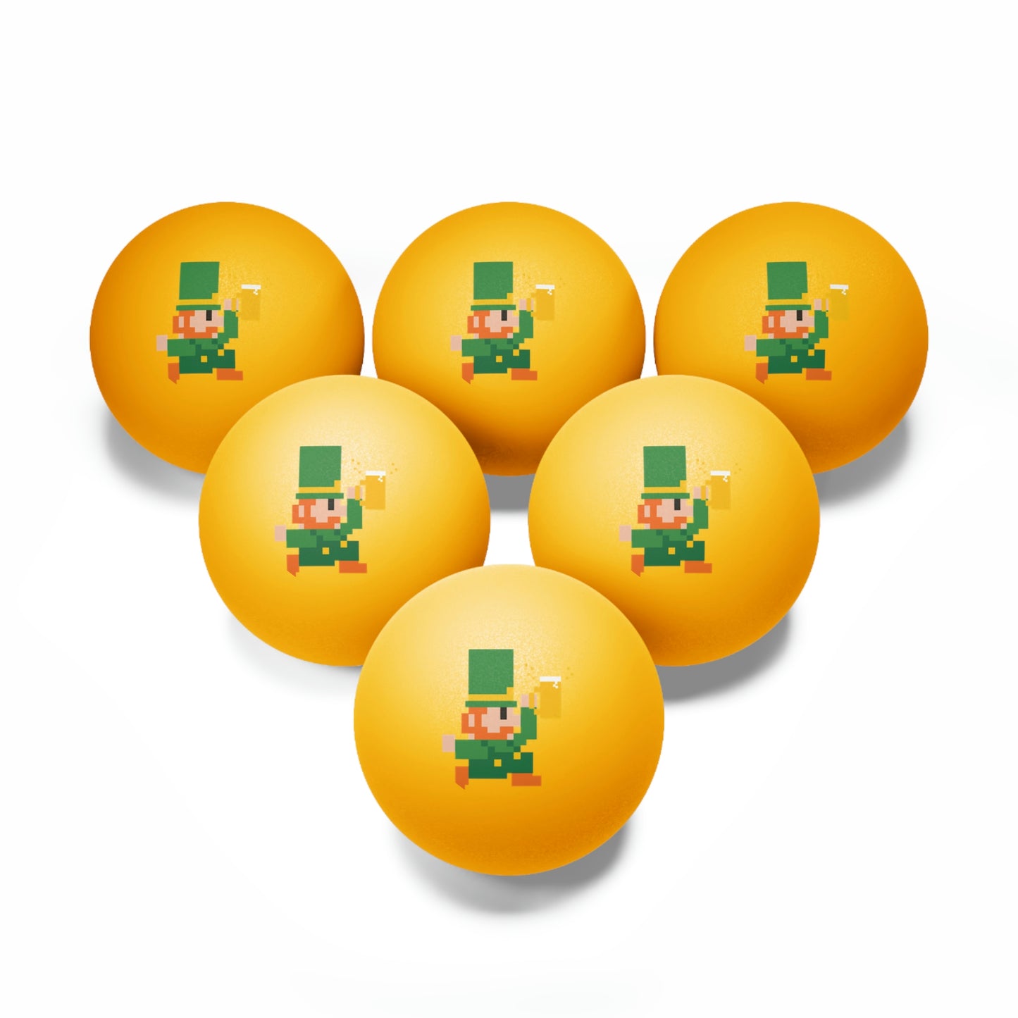 Leprechaun 8 Bit Style Ping Pong Balls, 6 pcs