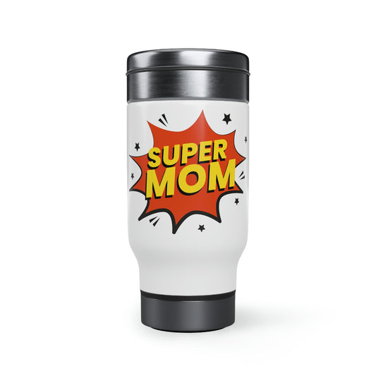 Super Mom 8 Bit Travel Mug with Handle, 14oz