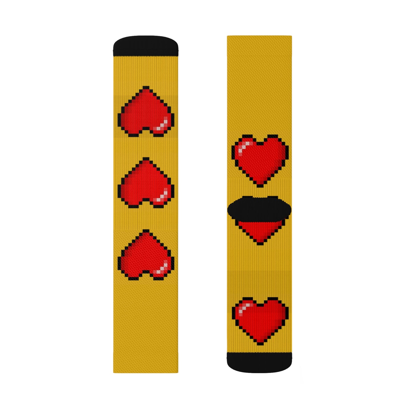 Hearts 8 Bit Style Sublimation Black Socks