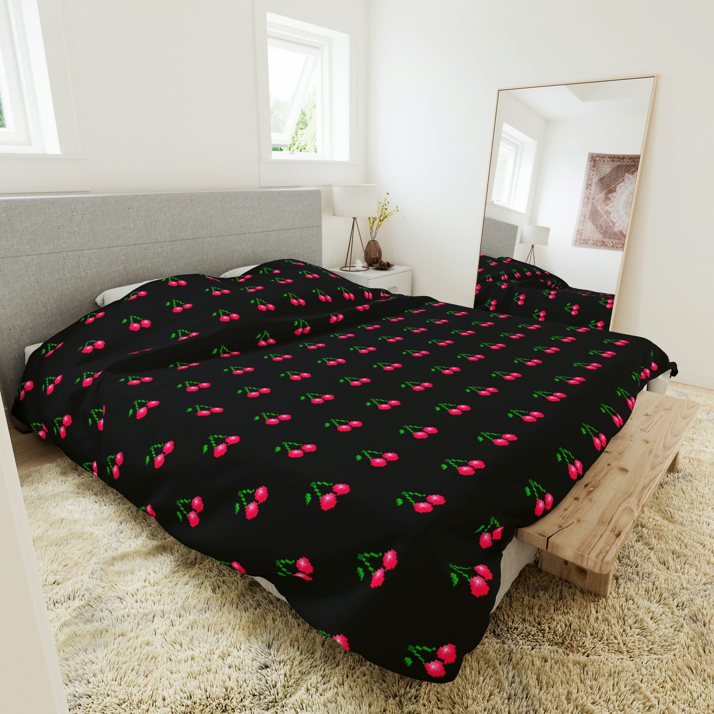 Cherries 8 Bit Video Game Style Duvet Cover