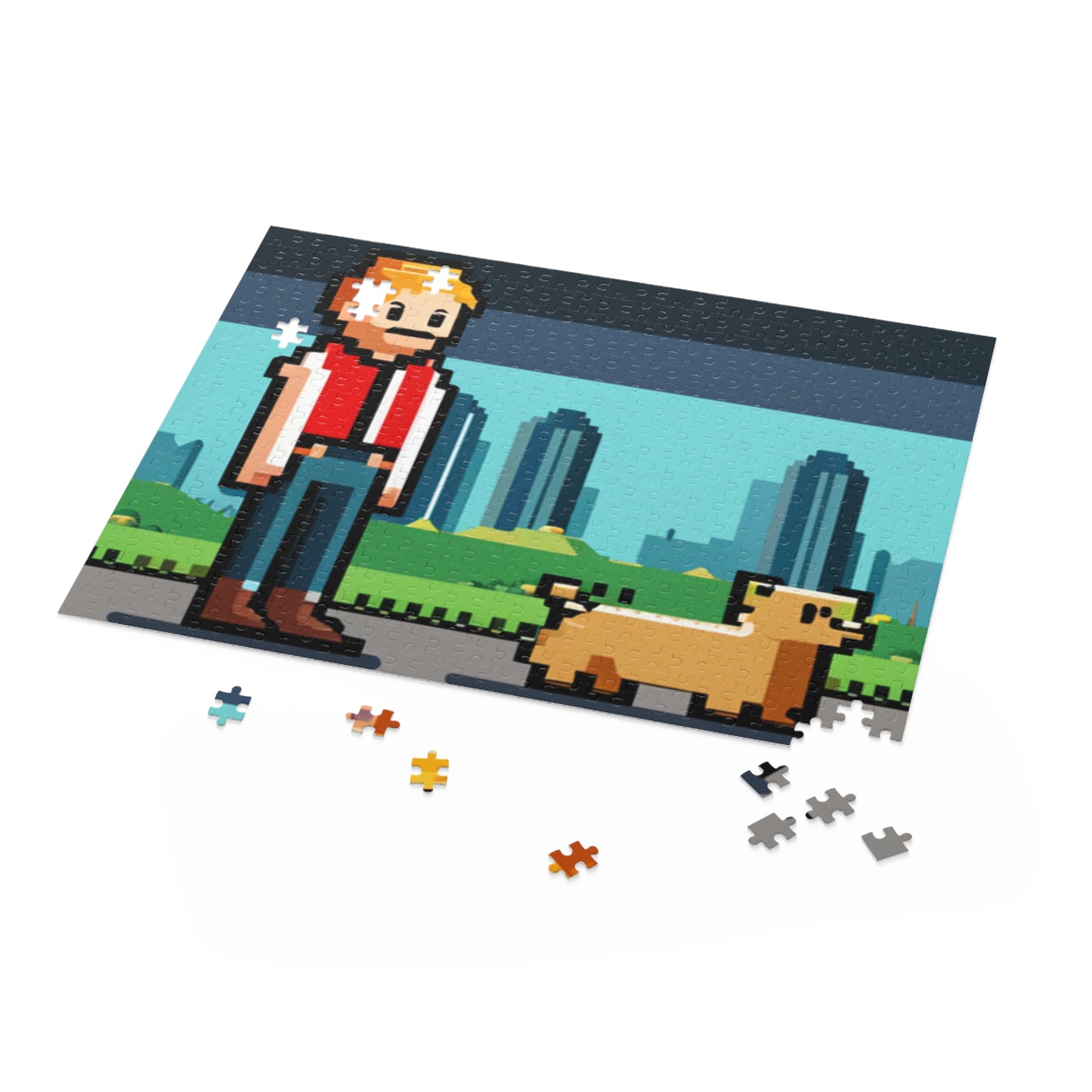 Man and His Dog 8 Bit Style Puzzle (120, 252, 500-Piece)