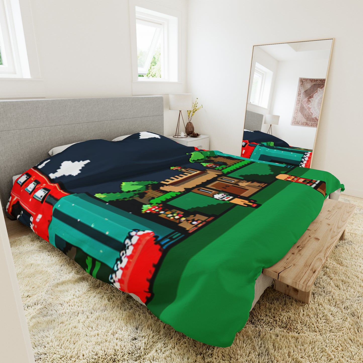 8 Bit Style Platformer Pattern Duvet Cover