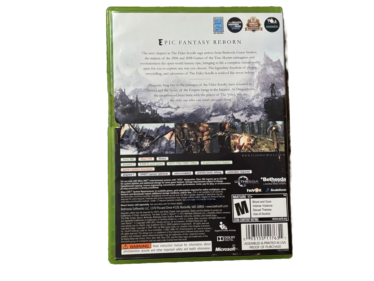The Elder Scrolls V: Skyrim Microsoft Xbox 360 Video Game. Complete.