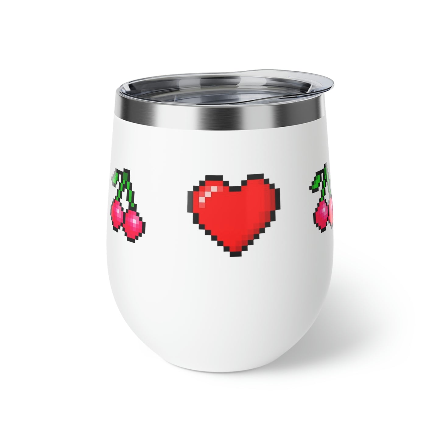 Hearts and Cherries 8 Bit Style Copper Vacuum Insulated Cup, 12oz