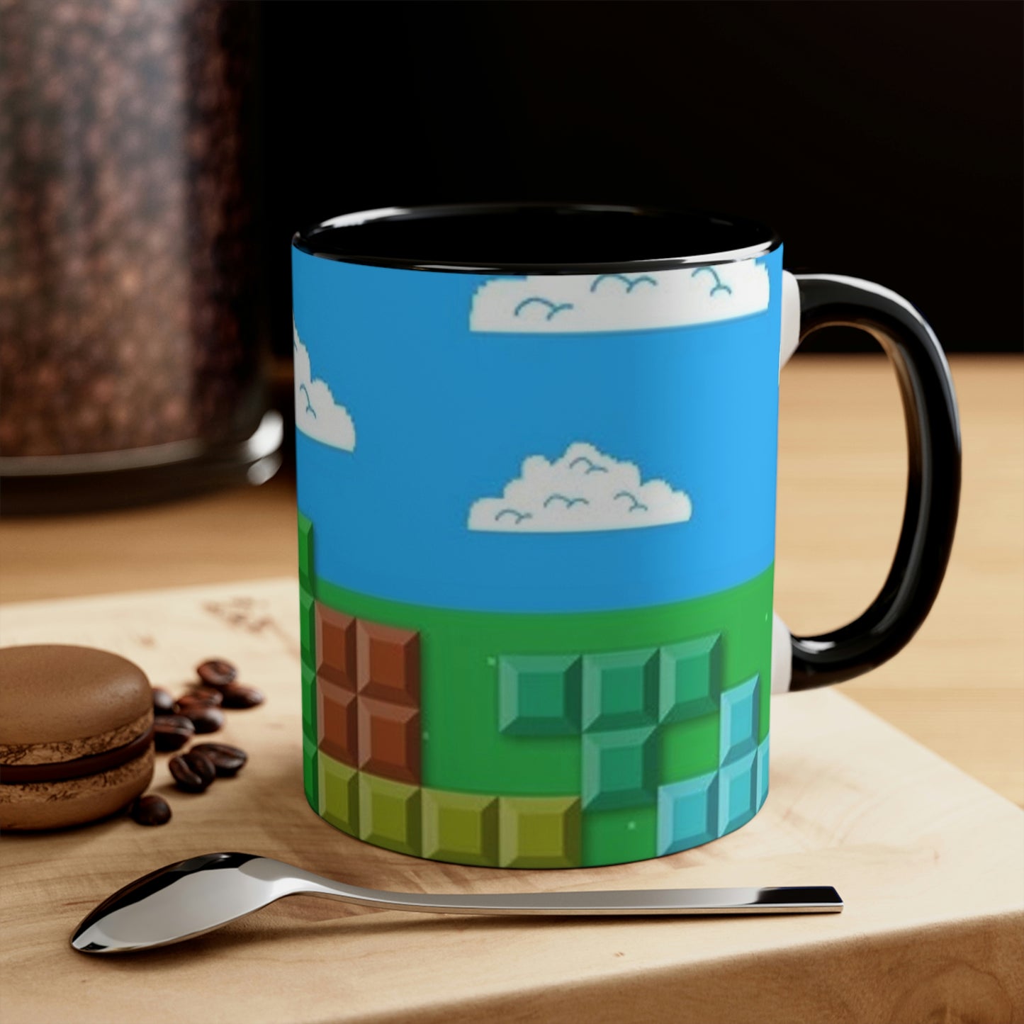 Video Game Tetris Style Scenic Background Accent Coffee Mug, 11oz