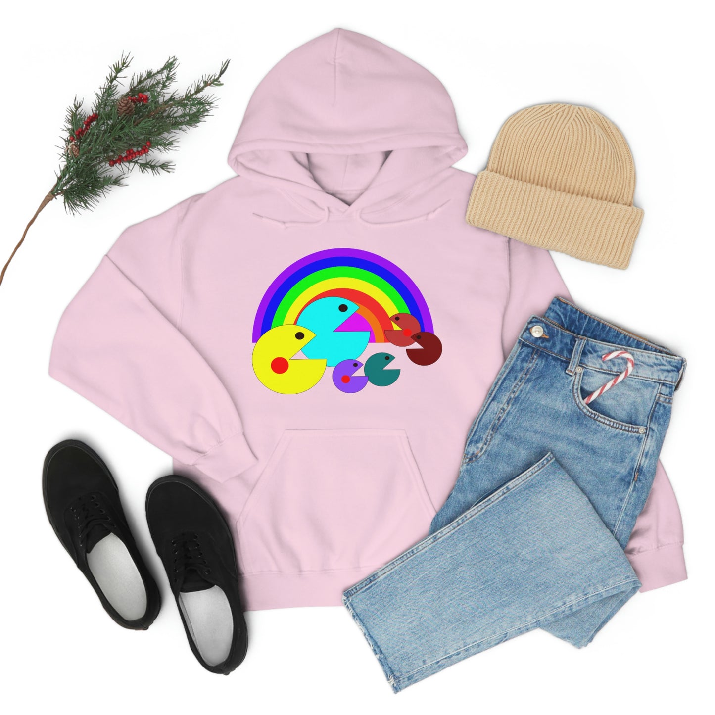 Pac Man Style Ranbow Unisex Hooded Sweatshirt