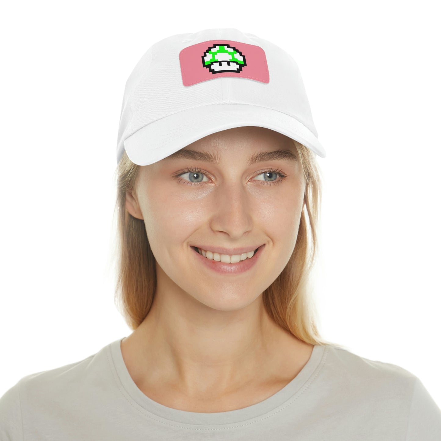 Mushroom 1 UP 8 Bit Style Dad Hat with Leather Patch