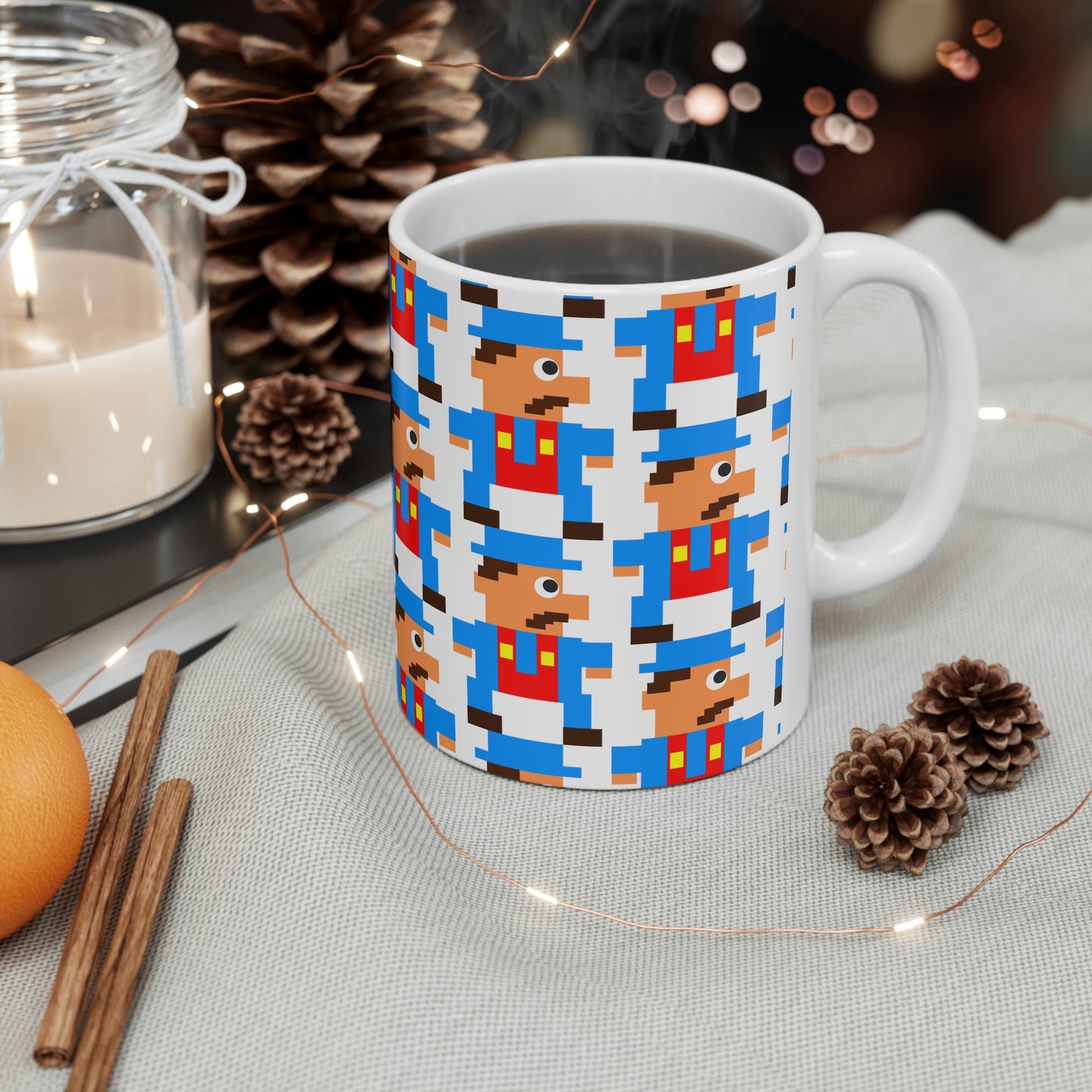 Video Game Style Blue 8 Bit Character Ceramic Mug 11oz