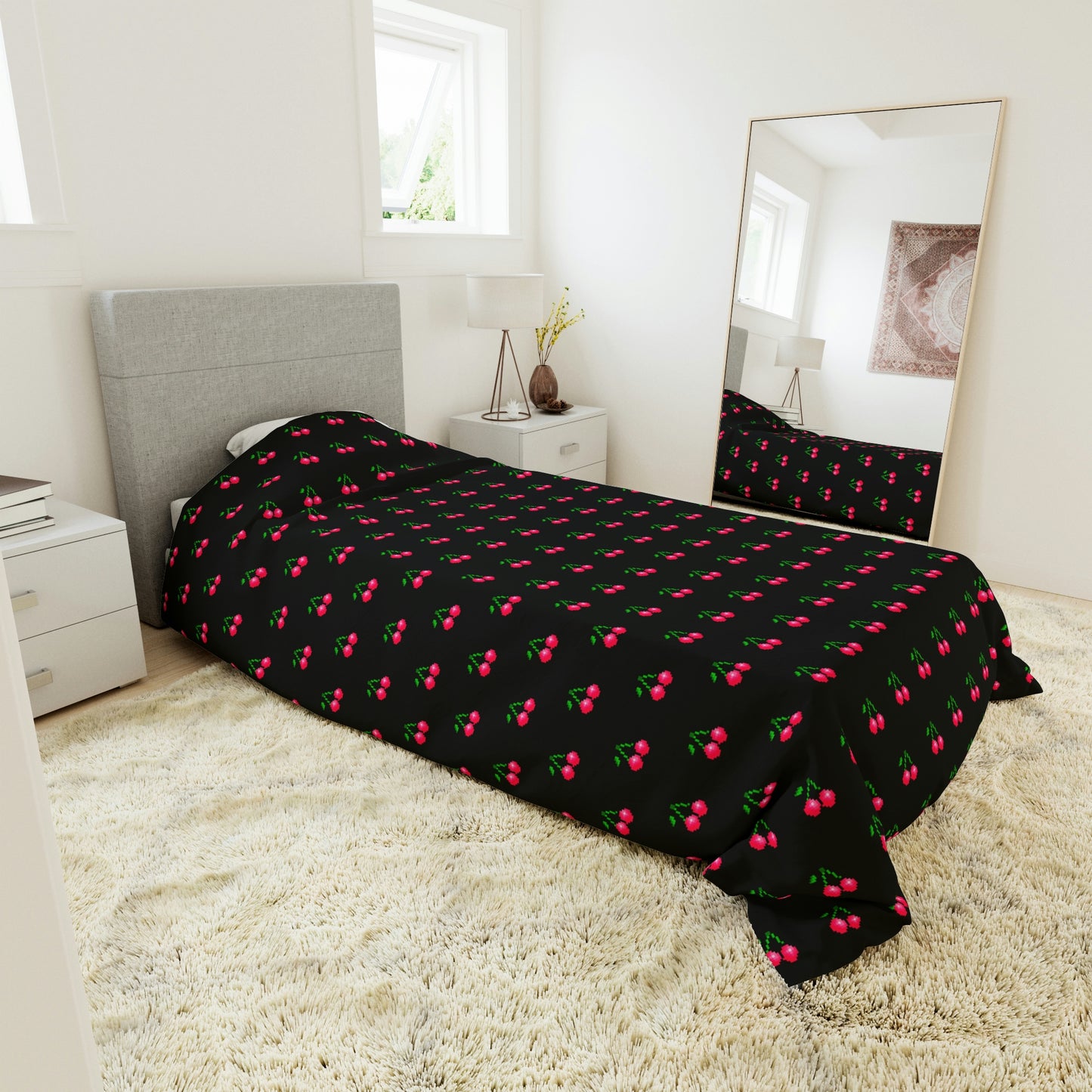 Cherries 8 Bit Video Game Style Duvet Cover