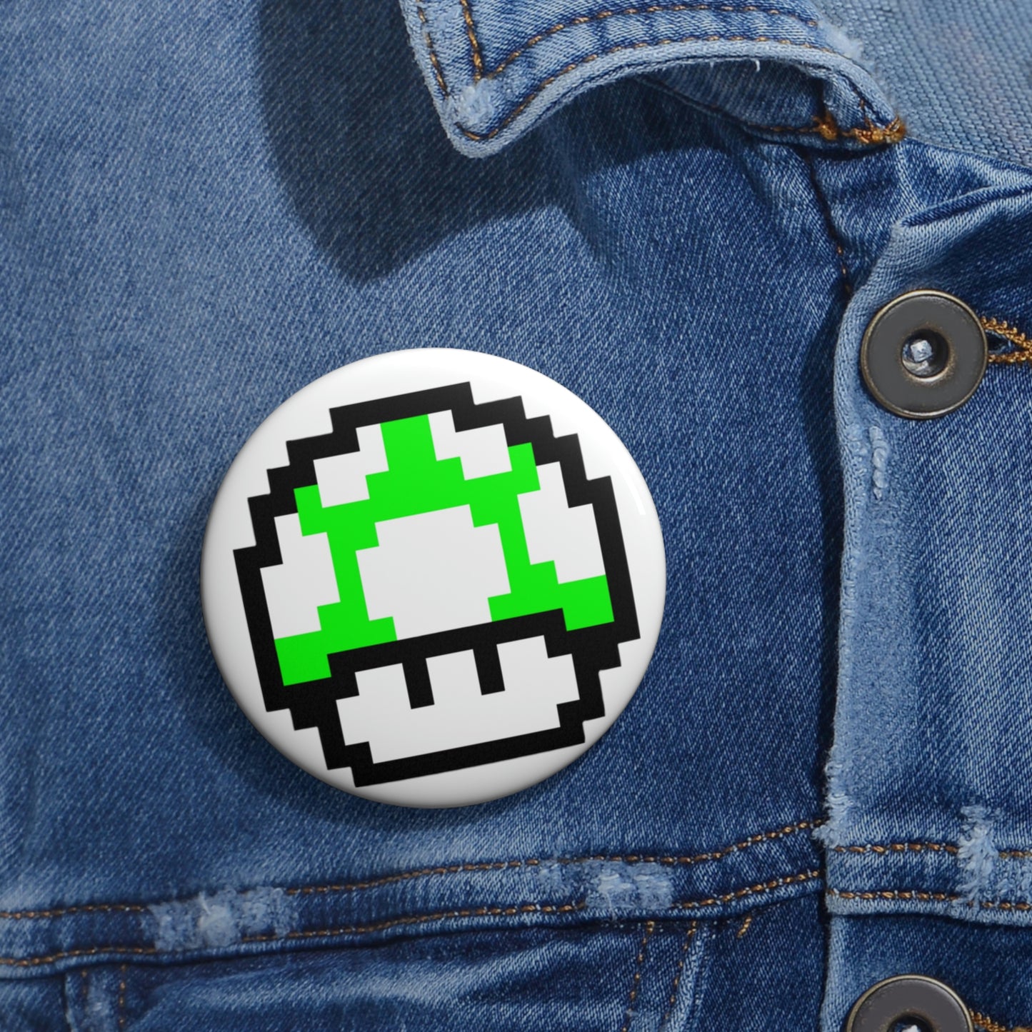 Mushroom 1 UP 8 Bit Style Custom Pin Buttons