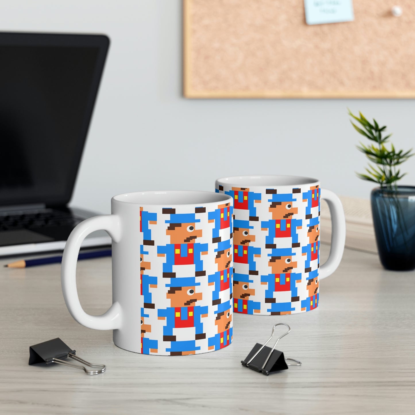 Video Game Style Blue 8 Bit Character Ceramic Mug 11oz