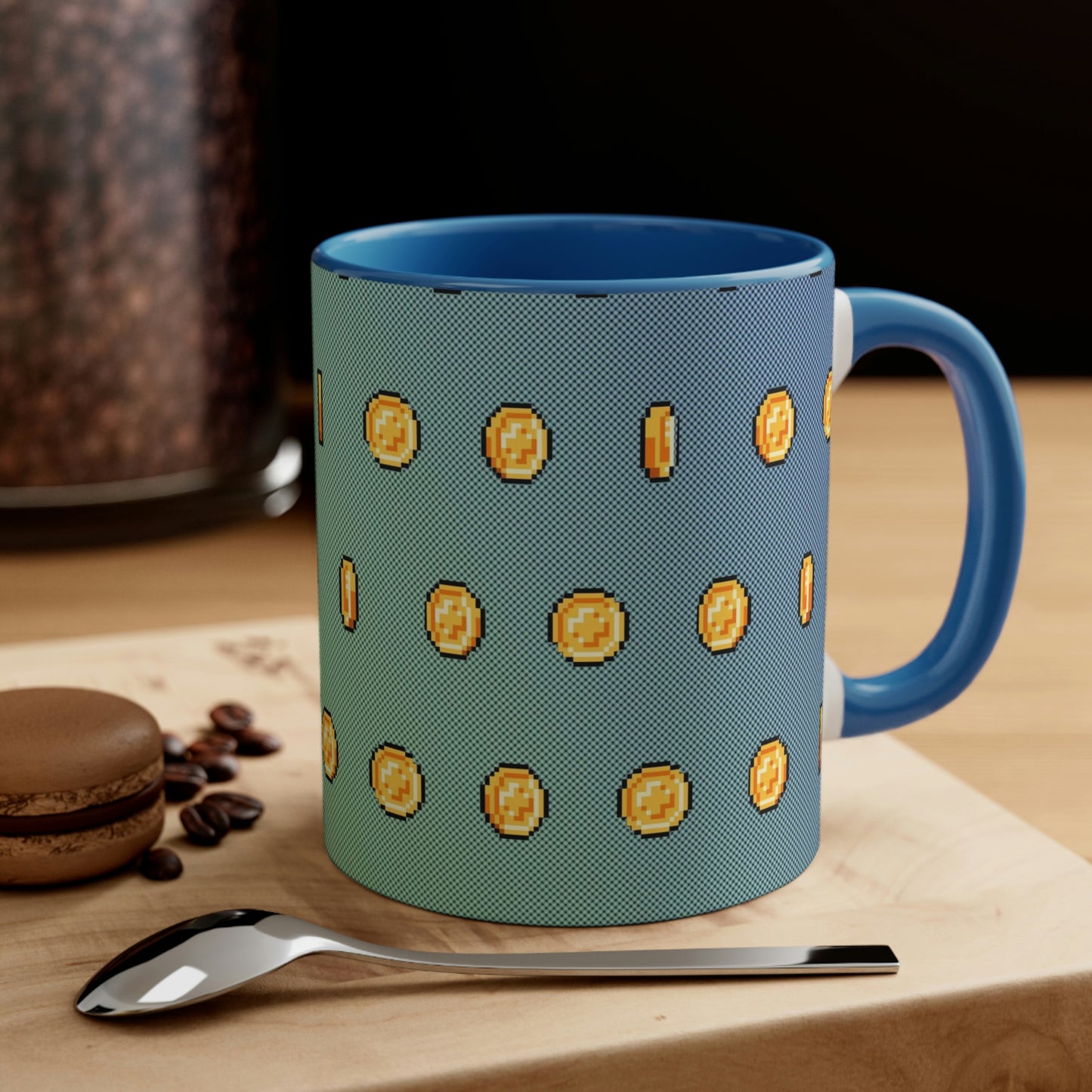 Video Game Style Retro Coins Accent Coffee Mug, 11oz