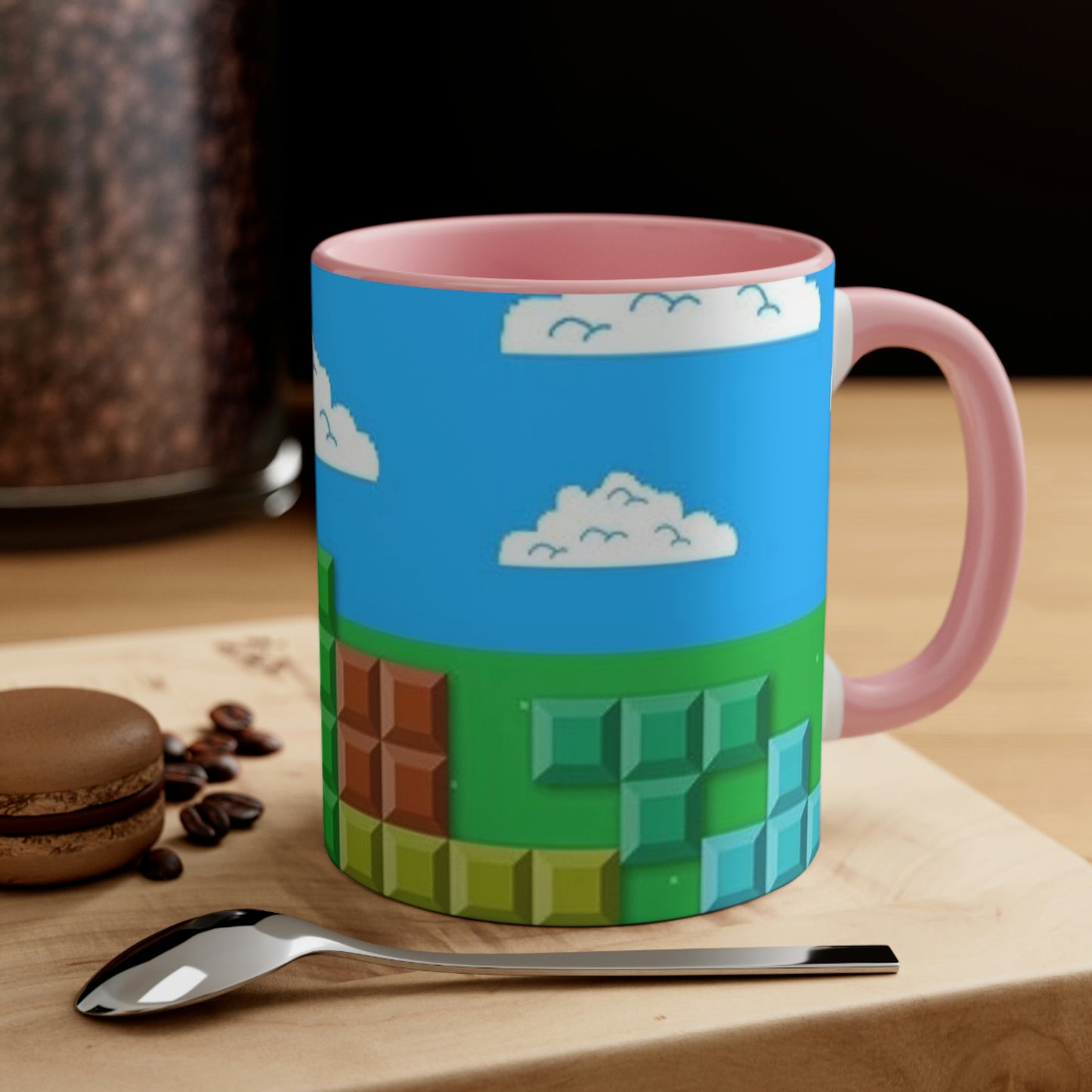 Video Game Tetris Style Scenic Background Accent Coffee Mug, 11oz