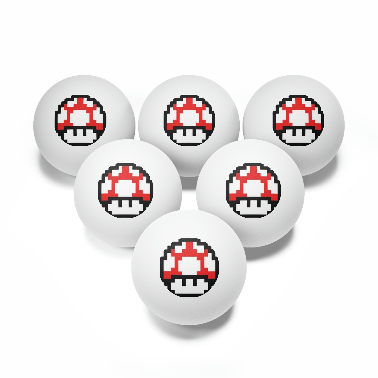 Red Mushroom 8 Bit Style Ping Pong Balls, 6 pcs