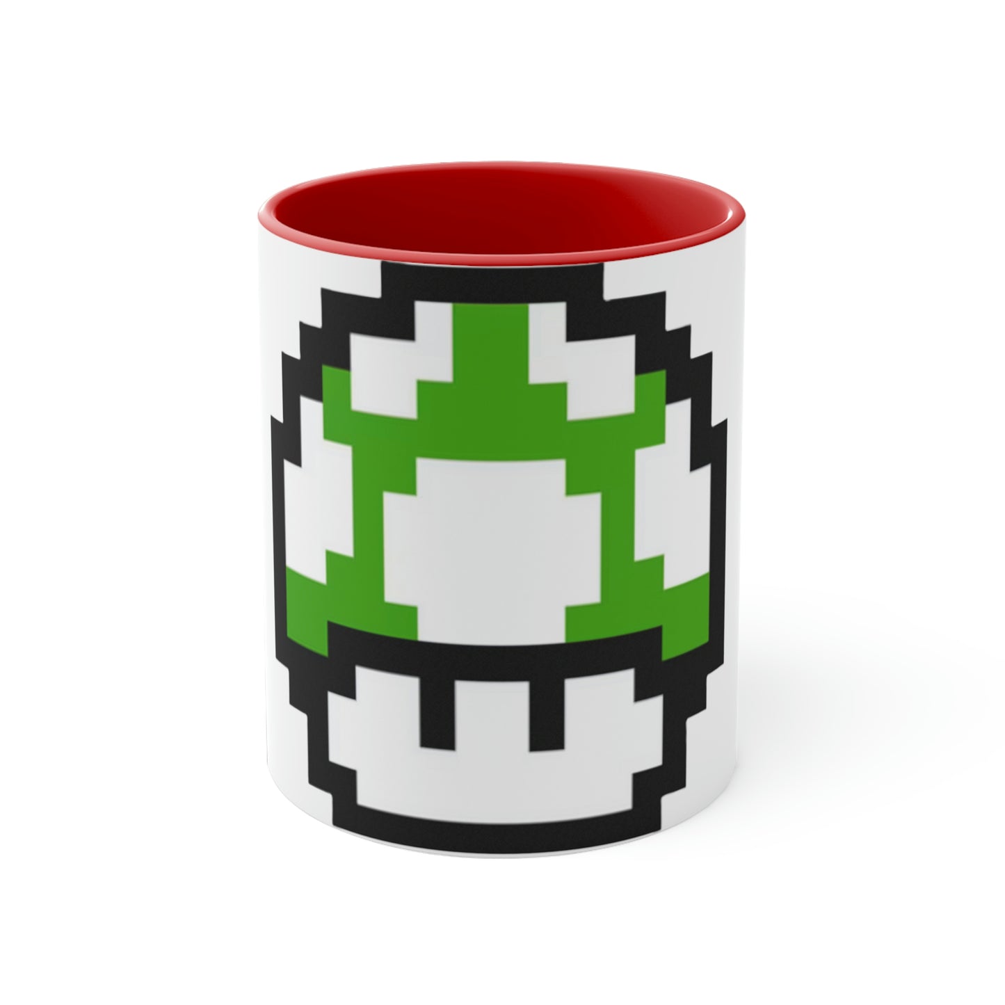 Mushroom 8 Bit Style 1UP Green Accent Coffee Mug, 11oz