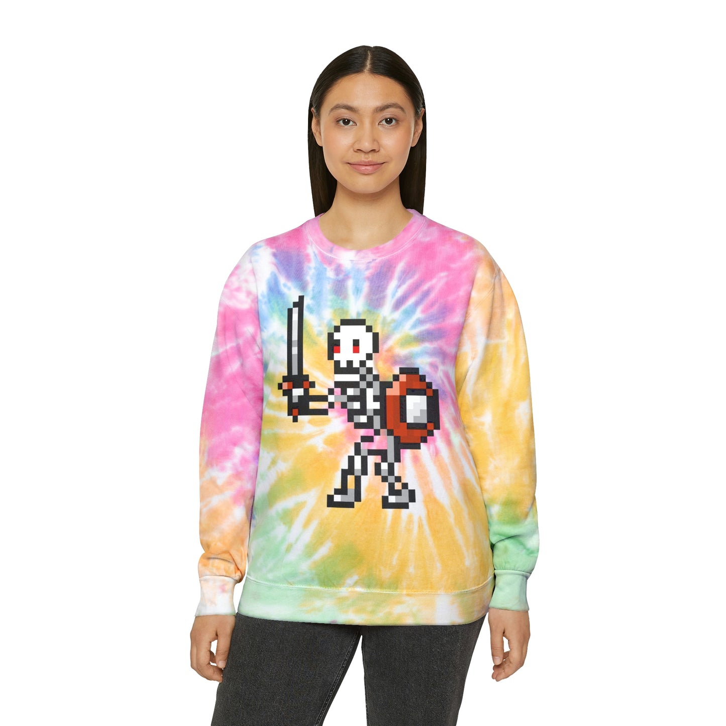 Skeleton 8 Bit Retro Style Unisex Tie-Dye Sweatshirt