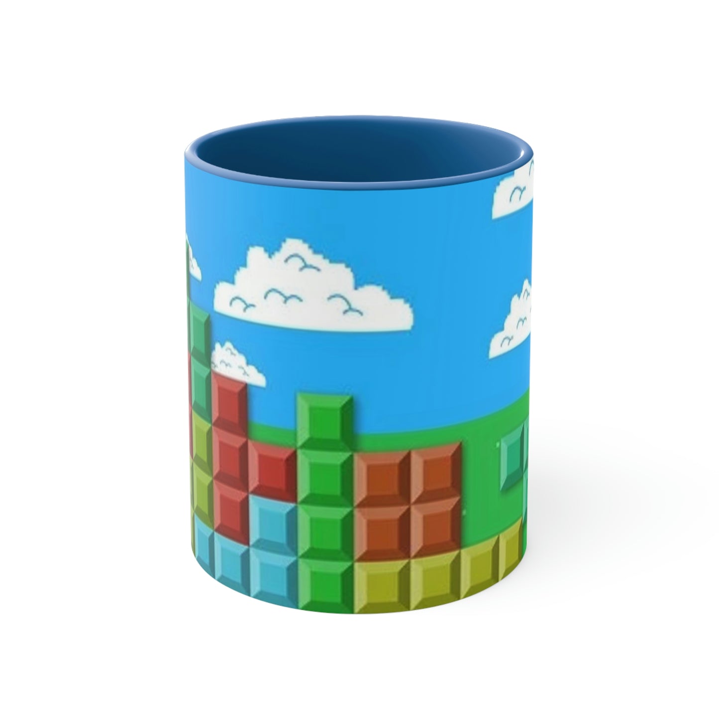 Video Game Tetris Style Scenic Background Accent Coffee Mug, 11oz