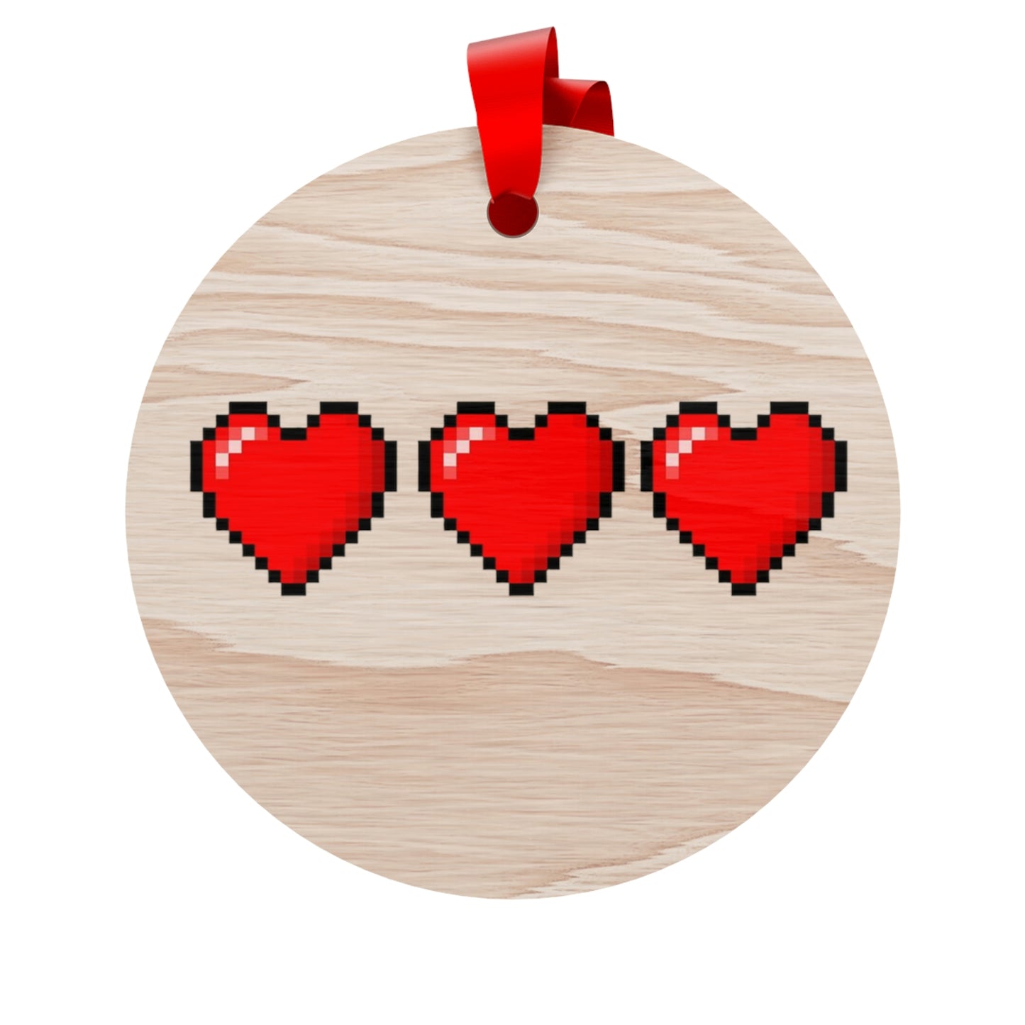 Hearts 8 Bit Style Wooden Christmas Ornaments