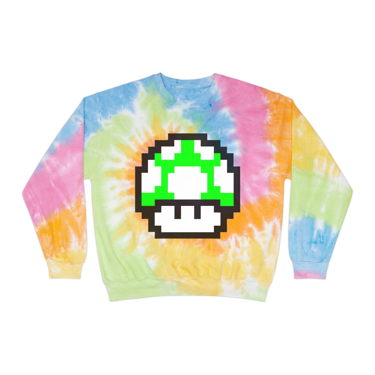 Mushroom 1UP 8 Bit Style Unisex Tie-Dye Sweatshirt