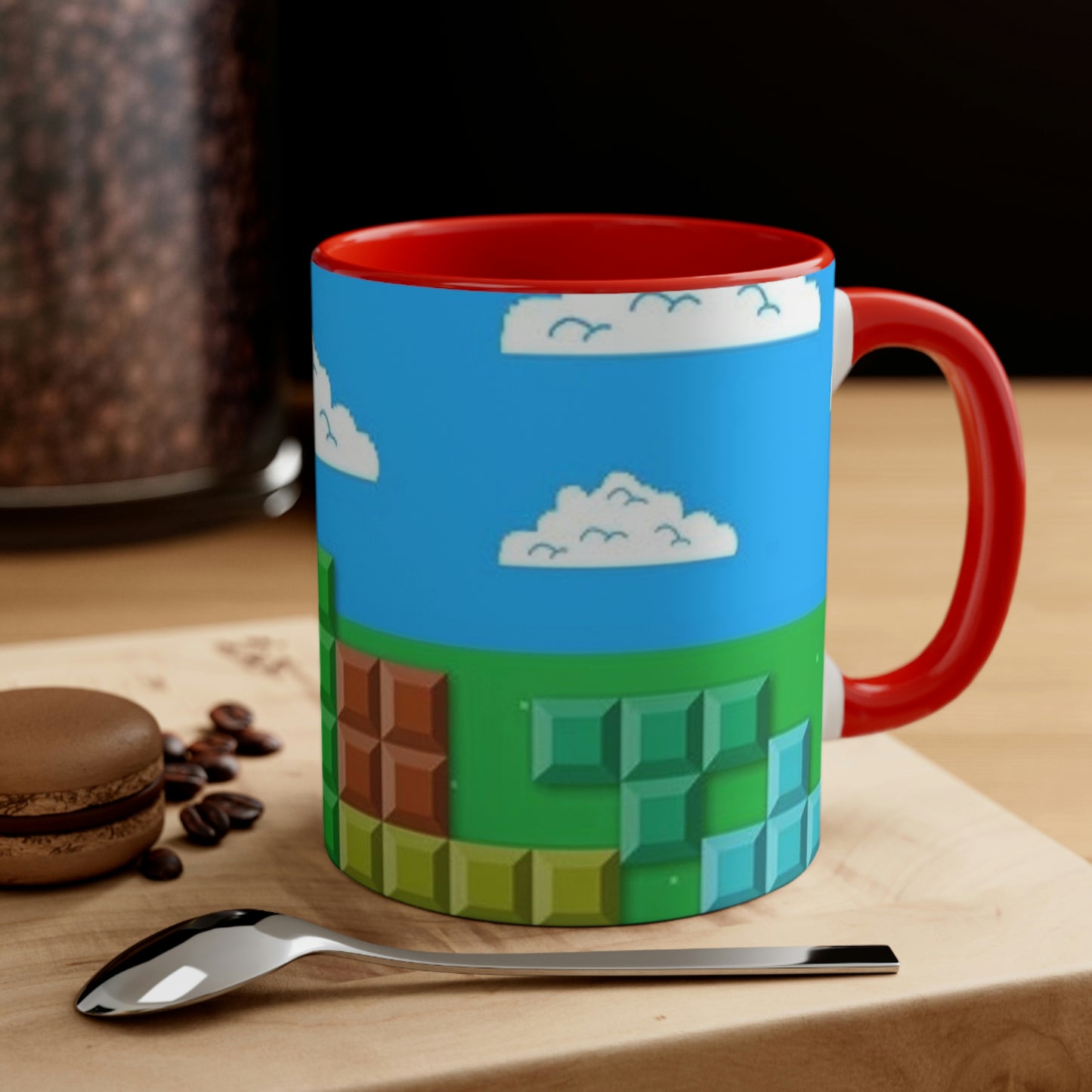 Video Game Tetris Style Scenic Background Accent Coffee Mug, 11oz