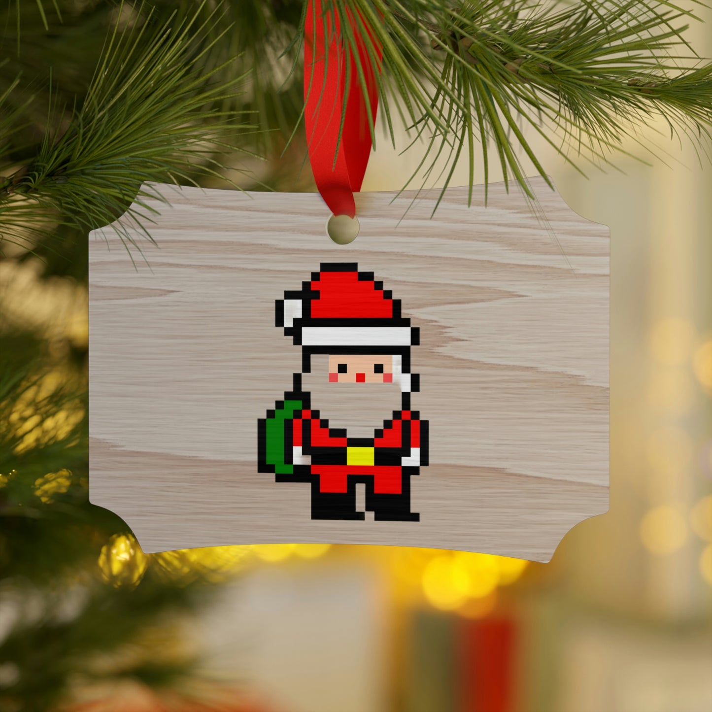 8 Bit Santa Style Wooden Christmas Ornaments