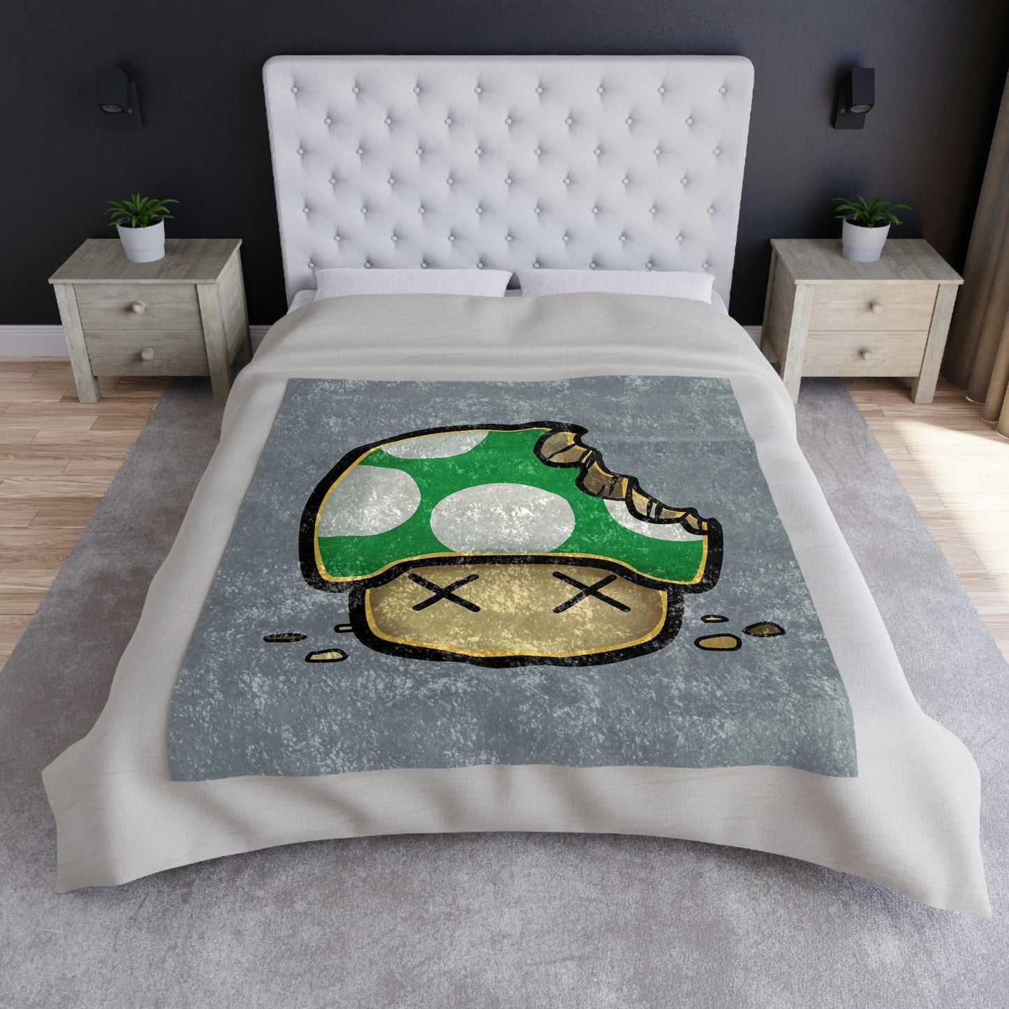 Mushroom Video Game Style Crushed Velvet Blanket