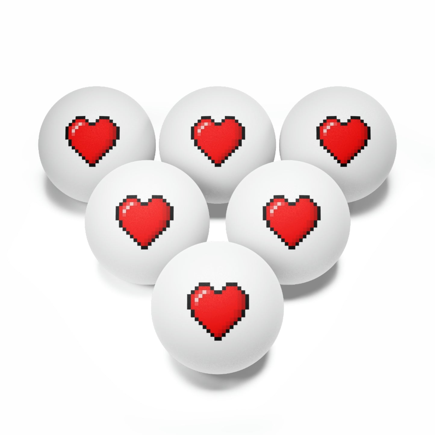 Hearts 8 Bit Style Ping Pong Balls, 6 pcs