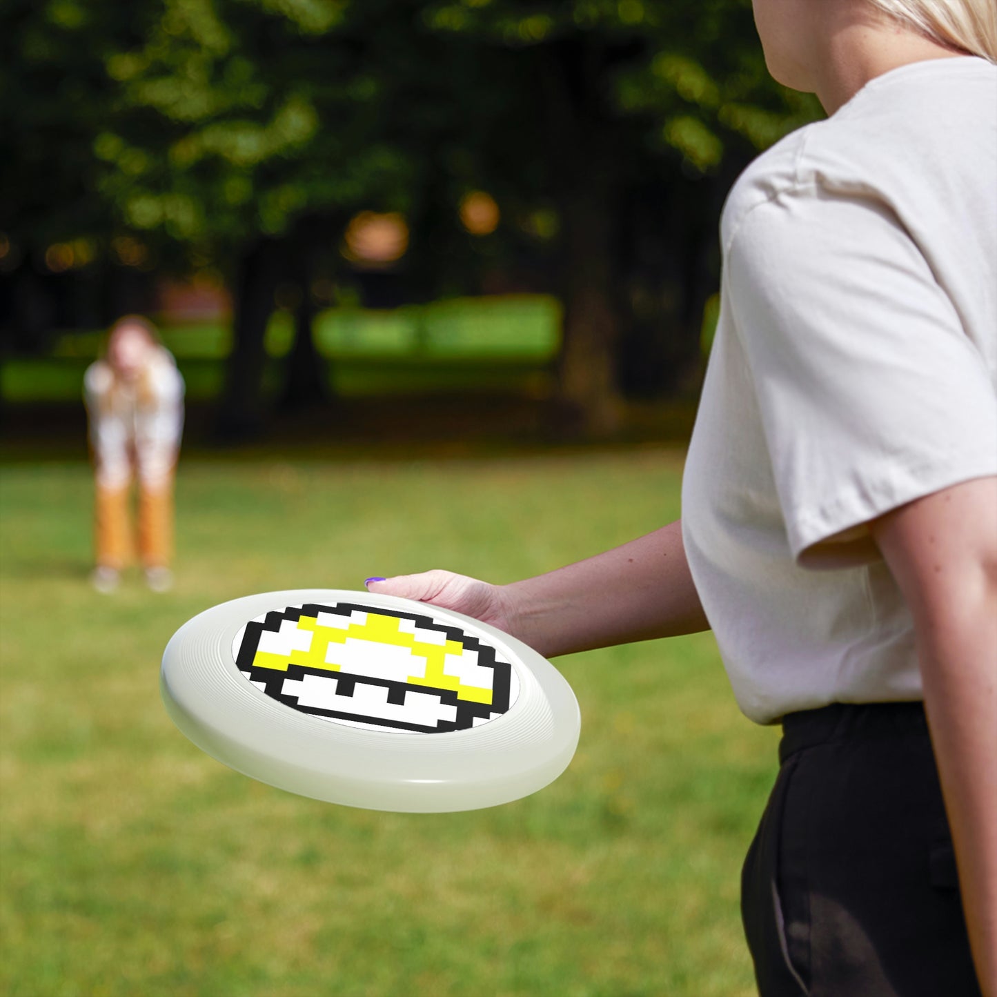 Yellow 8 Bit Style Mushroom Wham-O Frisbee