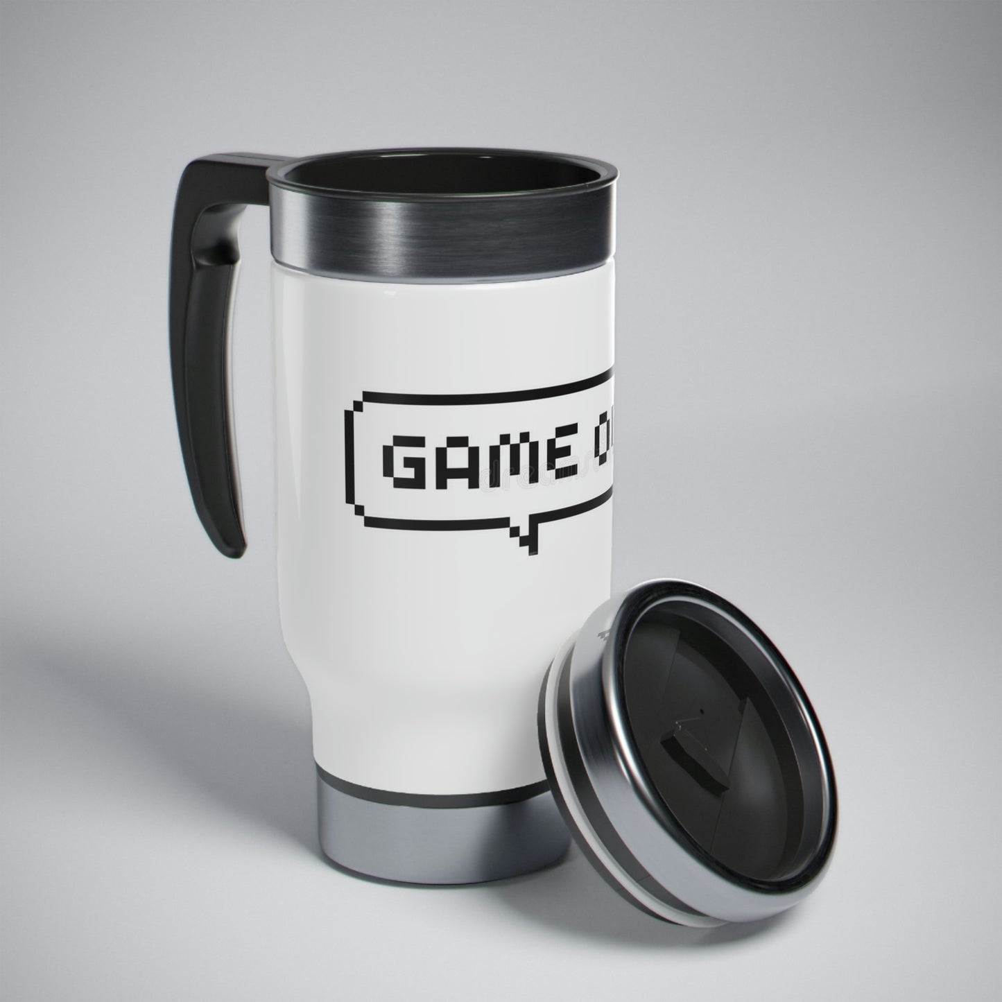 Game Over 8 Bit Travel Mug with Handle, 14oz