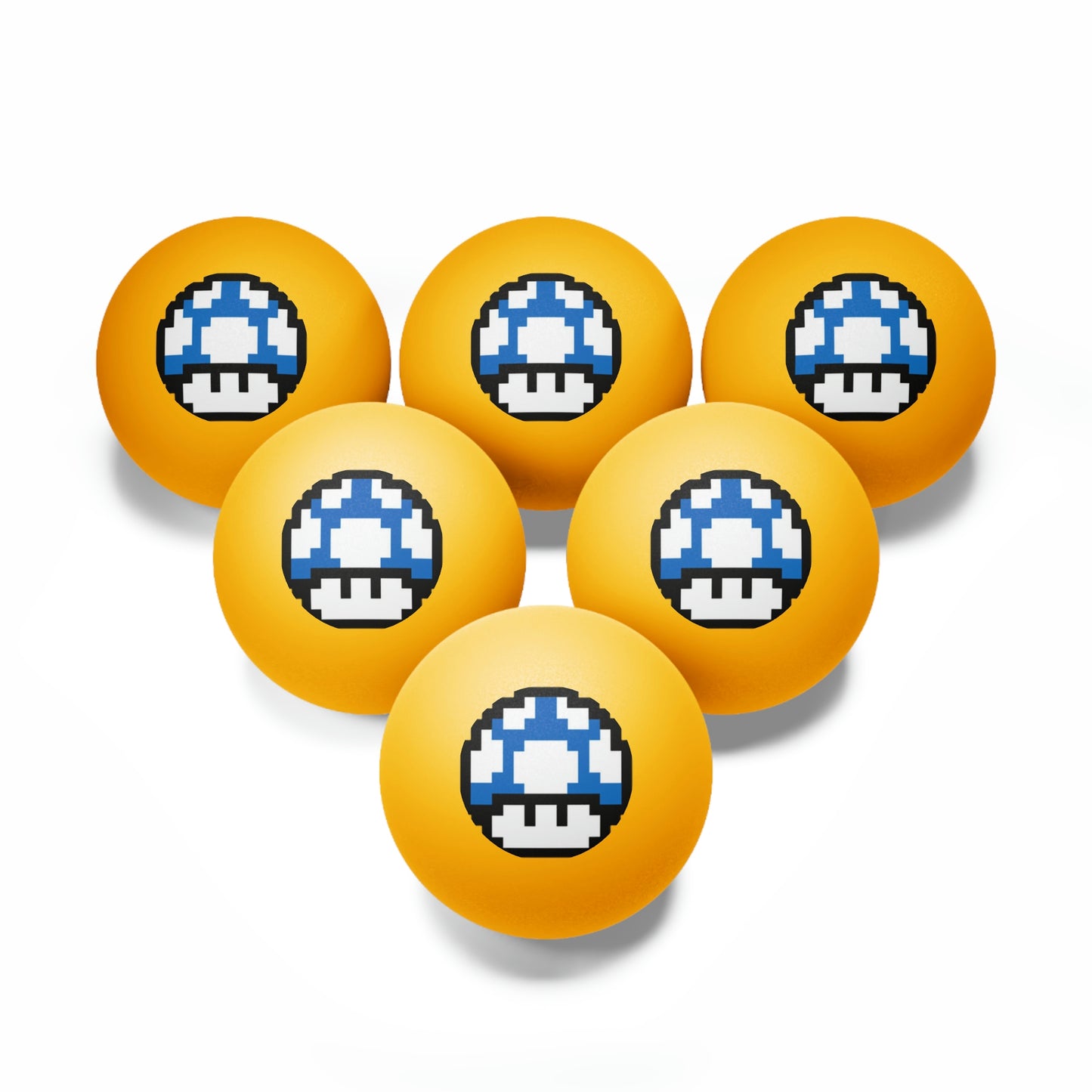 Blue Mushroom 8 Bit Style Ping Pong Balls, 6 pcs