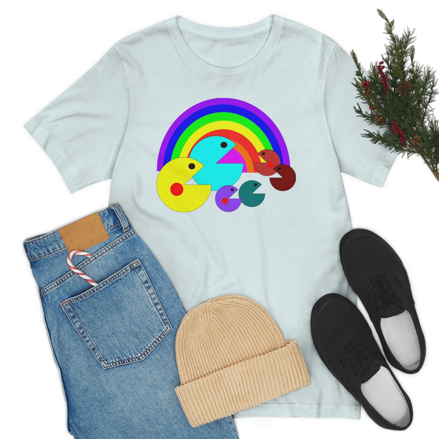 Pac Man Style Rainbow Unisex Jersey Short Sleeve Tee