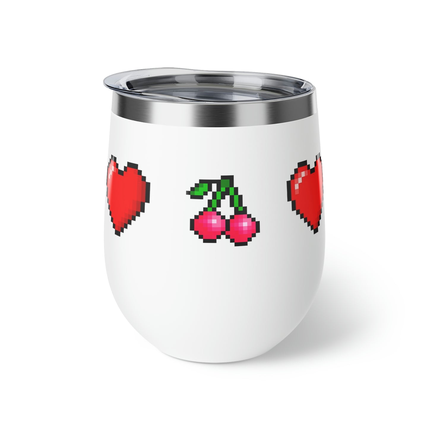 Hearts and Cherries 8 Bit Style Copper Vacuum Insulated Cup, 12oz