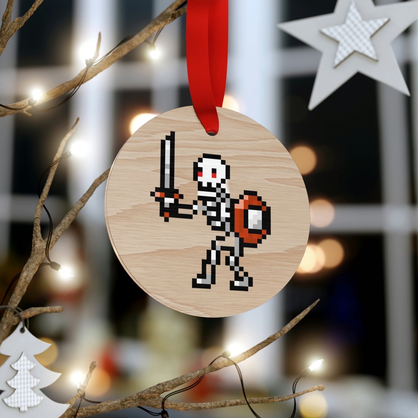 Skeleton 8 Bit Retro Style Wooden Christmas Ornaments