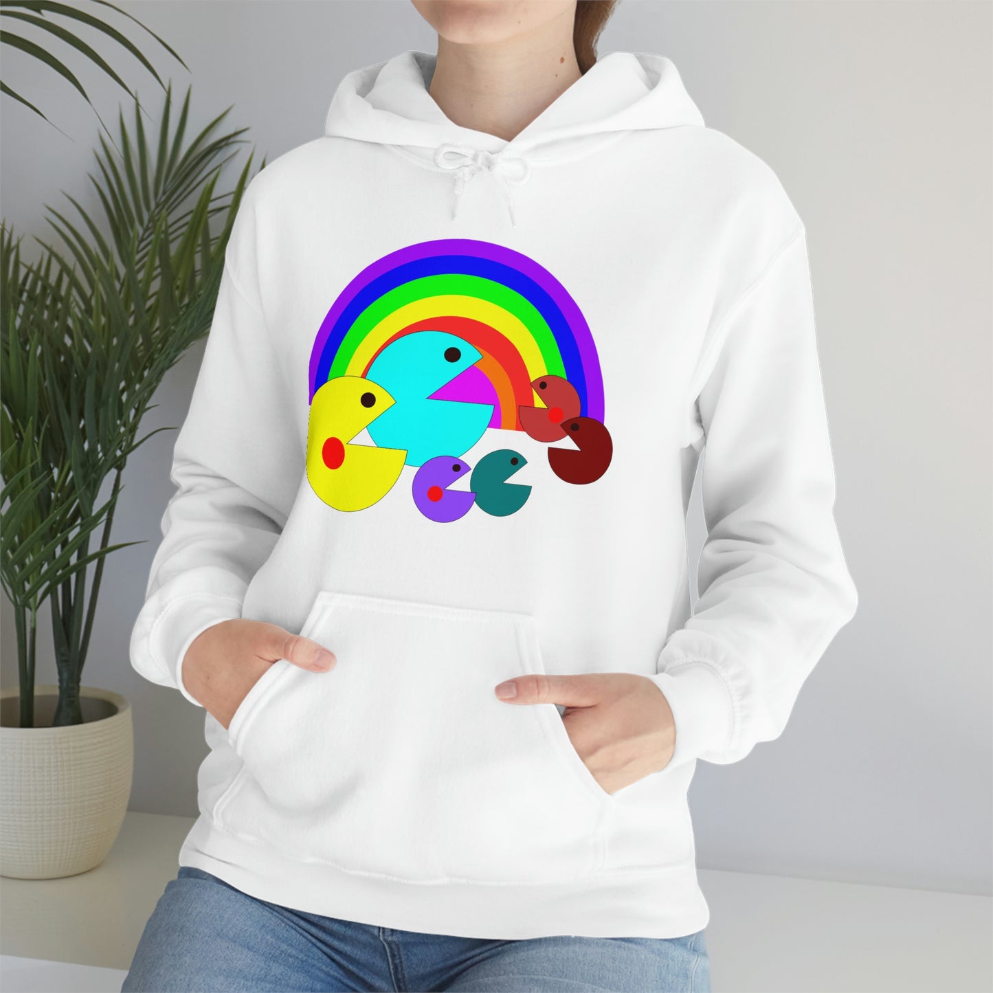 Pac Man Style Ranbow Unisex Hooded Sweatshirt