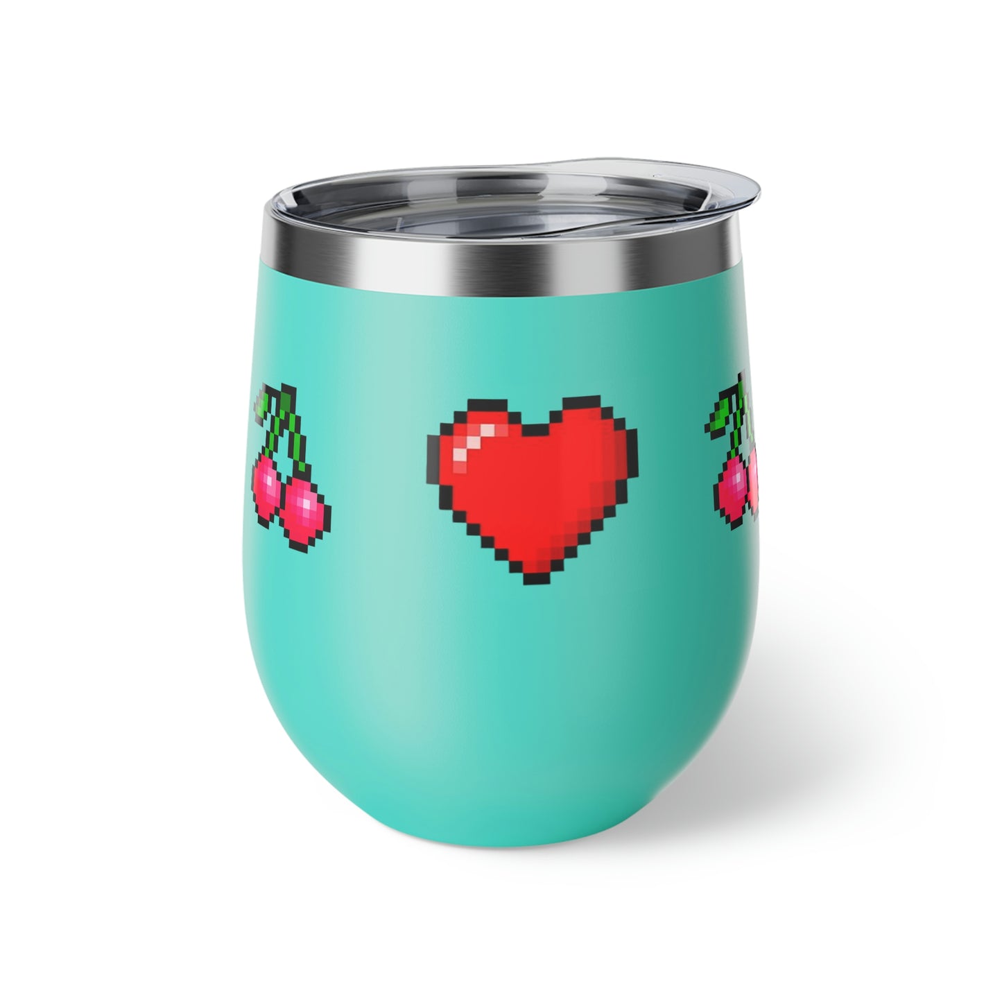 Hearts and Cherries 8 Bit Style Copper Vacuum Insulated Cup, 12oz