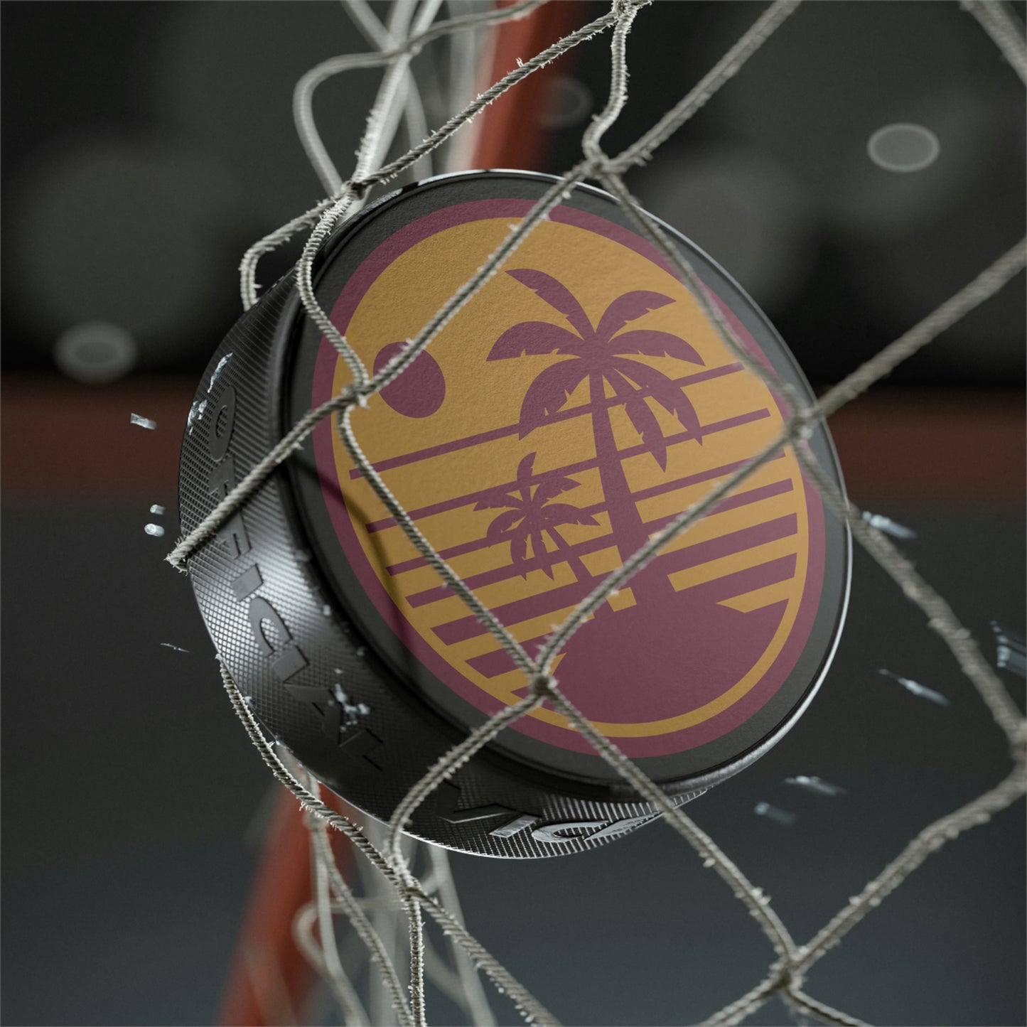 Retro Sunset Beach Hockey Puck