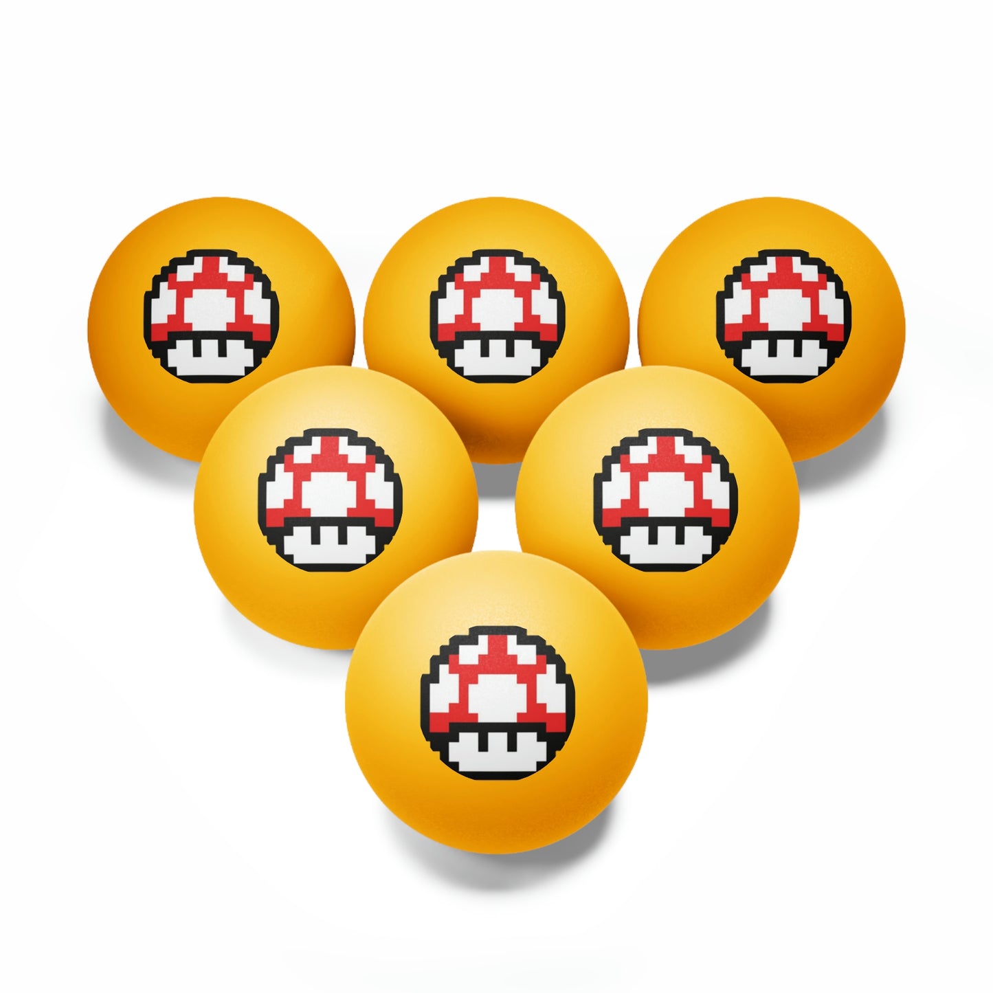 Red Mushroom 8 Bit Style Ping Pong Balls, 6 pcs