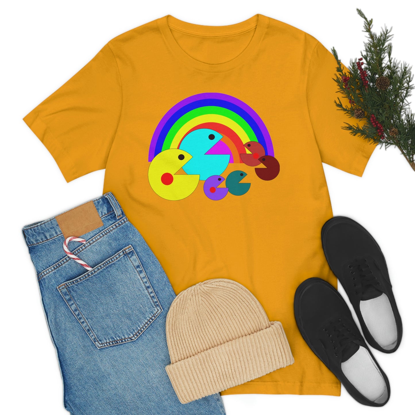 Pac Man Style Rainbow Unisex Jersey Short Sleeve Tee