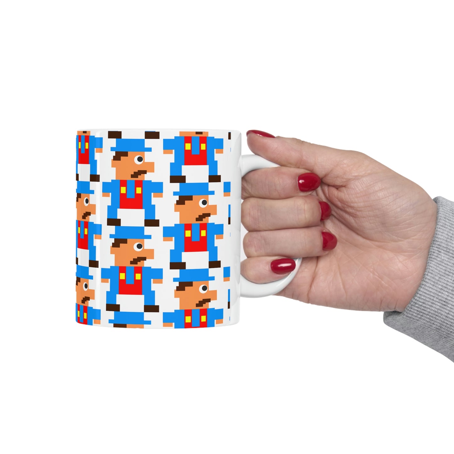 Video Game Style Blue 8 Bit Character Ceramic Mug 11oz