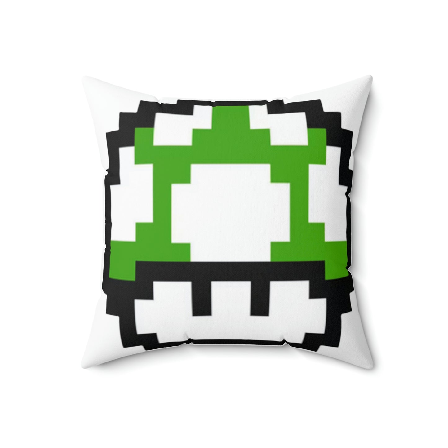 Retro Red & Green 8 Bit Mushrooms Spun Polyester Square Pillow