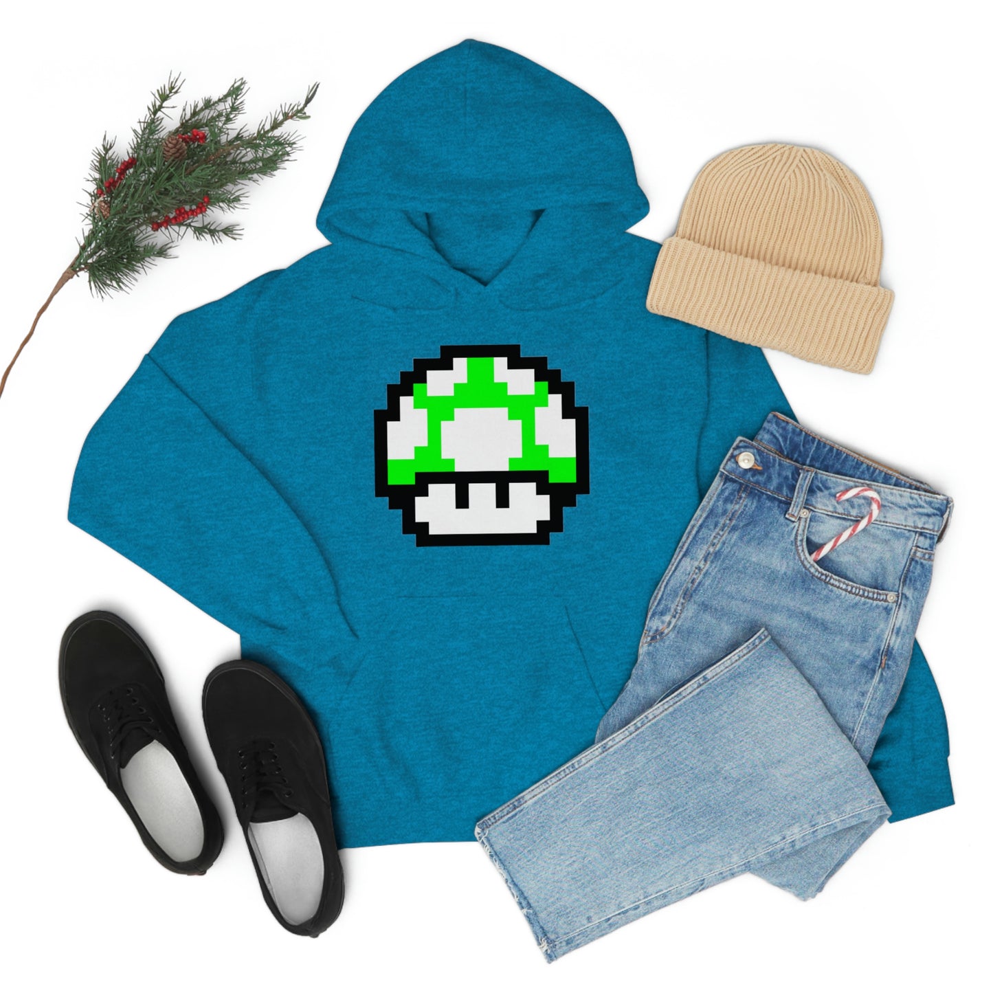 Mushroom 1UP 8 Bit Retro Style Unisex Hooded Sweatshirt