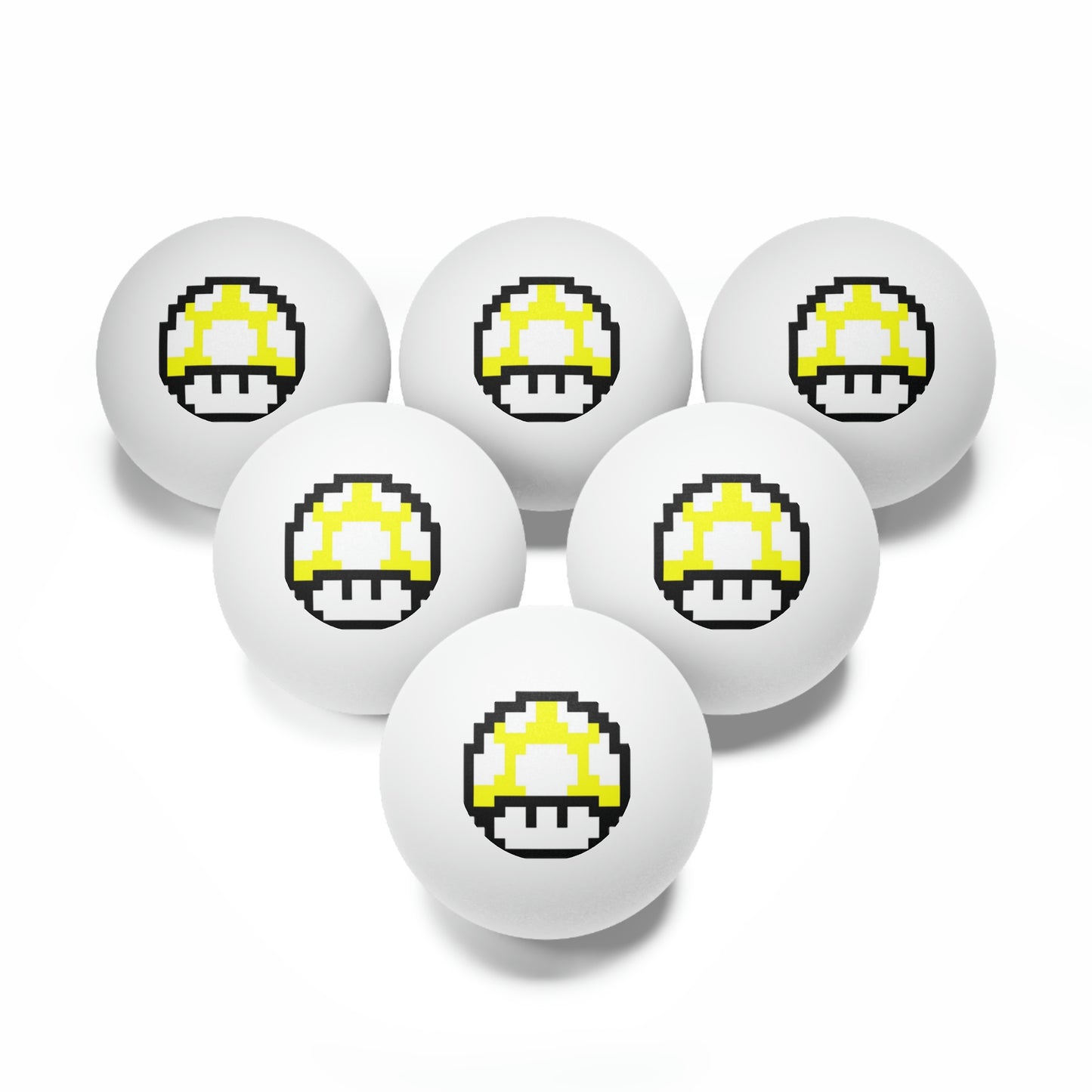 Yellow Mushroom 8 Bit Style Ping Pong Balls, 6 pcs